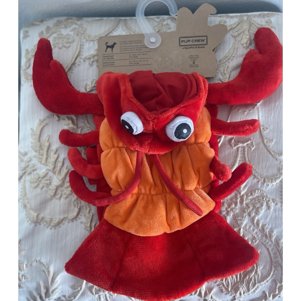 Pup Crew Lobster Dog Costume Pet Outfit Hooded Plush Red Orange Size M‎ L